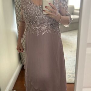 JJs House Mauve Embroidered Long Sleeve Dress